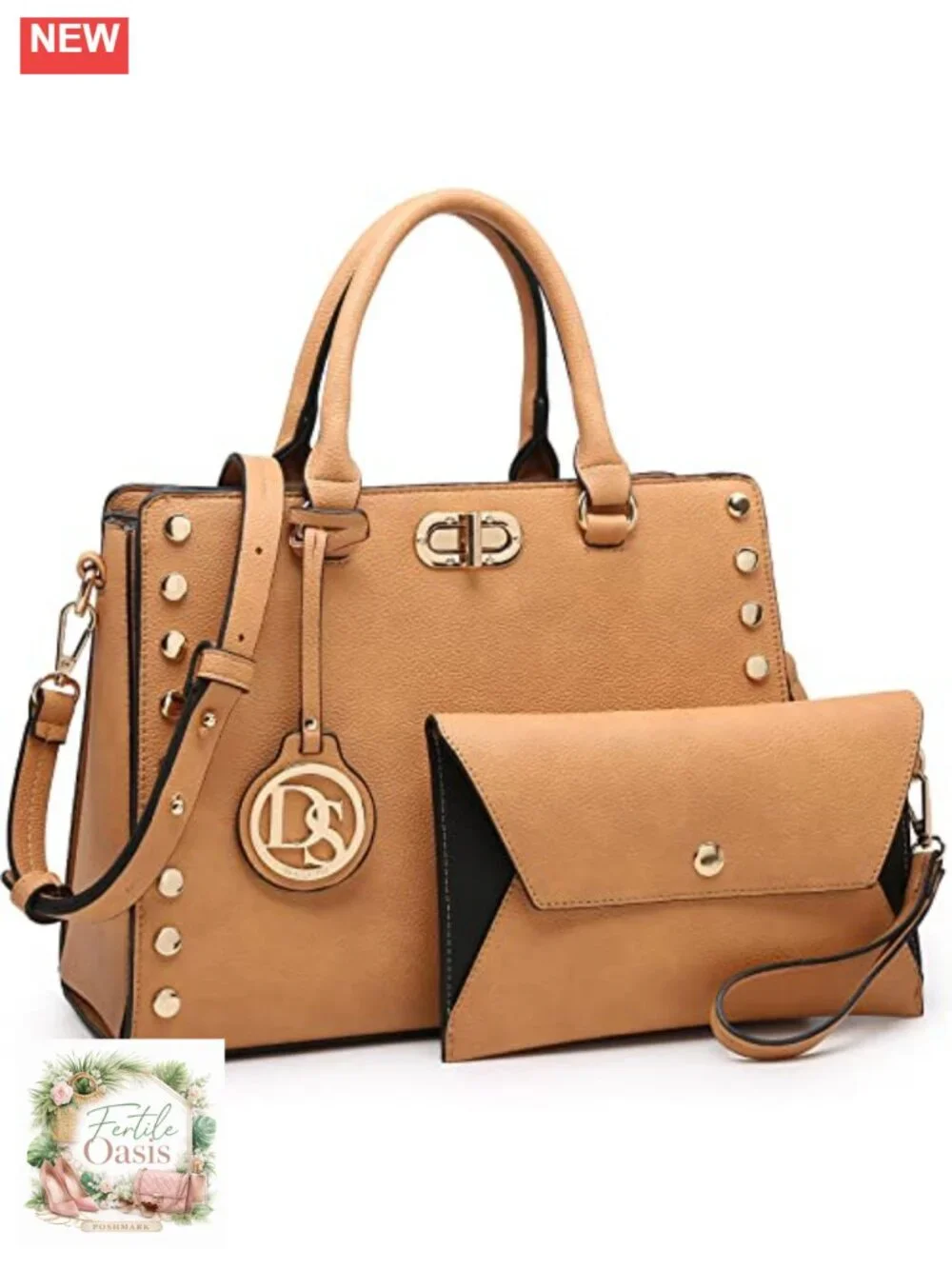 Women's Vegan Leather Satchel Tote 2 Piece Set with Matching Clutch